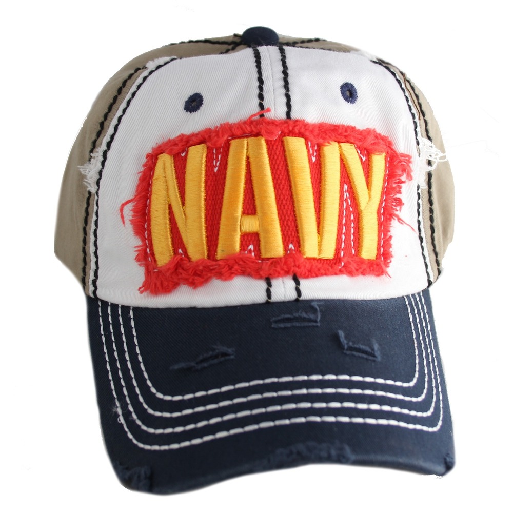 United States NAVY Distressed Soft Tan 6 Panel Baseball‎ Cap Hat USA